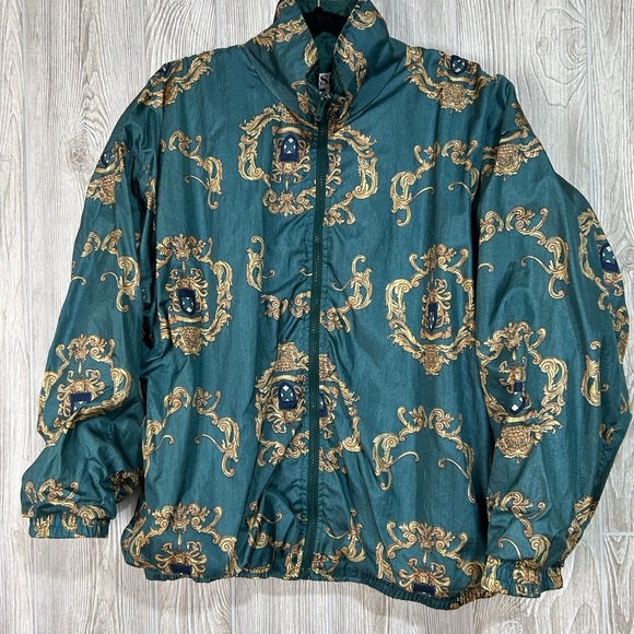Vintage 80’s 90’s Slade Green and Gold Crest Print Nylon Windbreaker Size XL - Picture 5 of 13